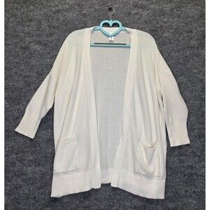 GapBody Sweater Womens Medium White Open Front Cardigan Lightweight Knit Pockets
